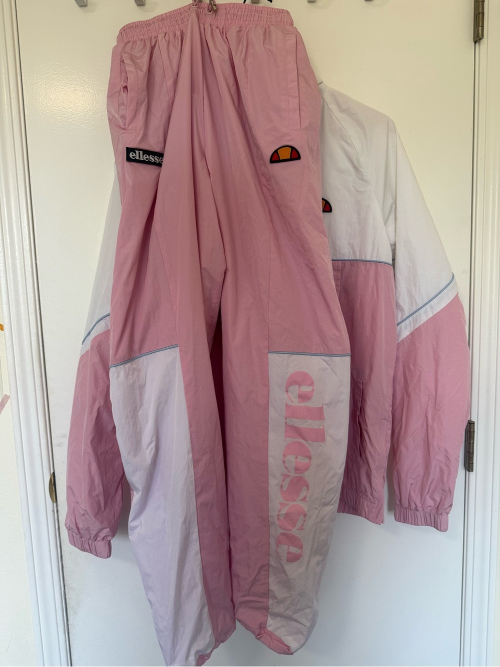 ellesse Women's Pink Colorblock Windbreaker Jacket and Pants Set Top Size:  US 6